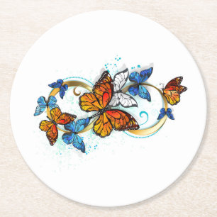 Infinity of Monarch Butterflies Round Paper Coaster