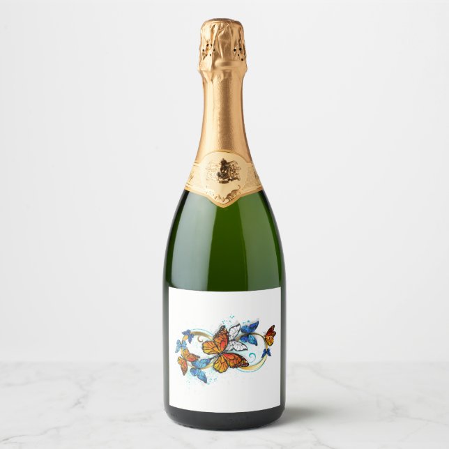 Infinity of Monarch Butterflies Sparkling Wine Label (Front)