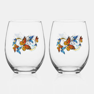 Infinity of Monarch Butterflies Stemless Wine Glass