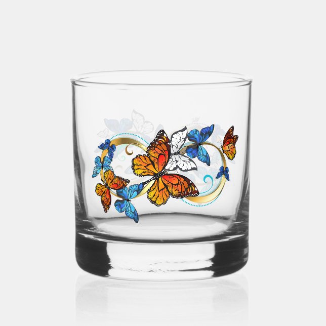 Infinity of Monarch Butterflies Whiskey Glass (Front)