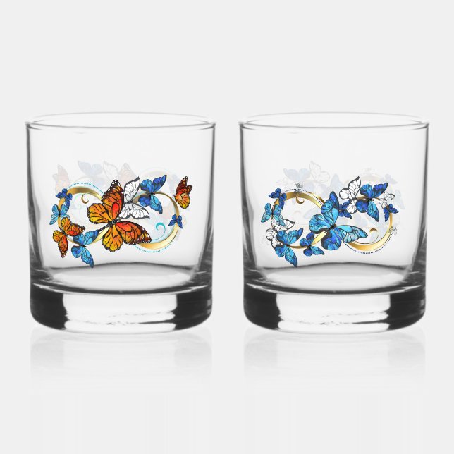 Infinity of Monarch Butterflies Whiskey Glass (Front)