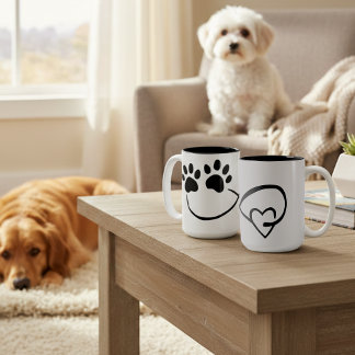 Infinity Paw Prints and Heart Coffee Mug, 15 oz Two-Tone Coffee Mug