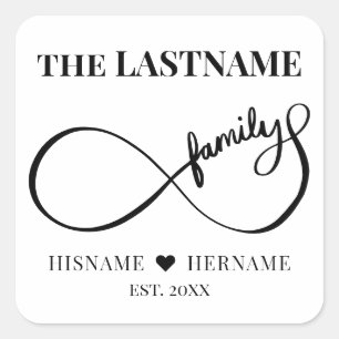 Infinity Personalised Family Name and Est. Date Square Sticker