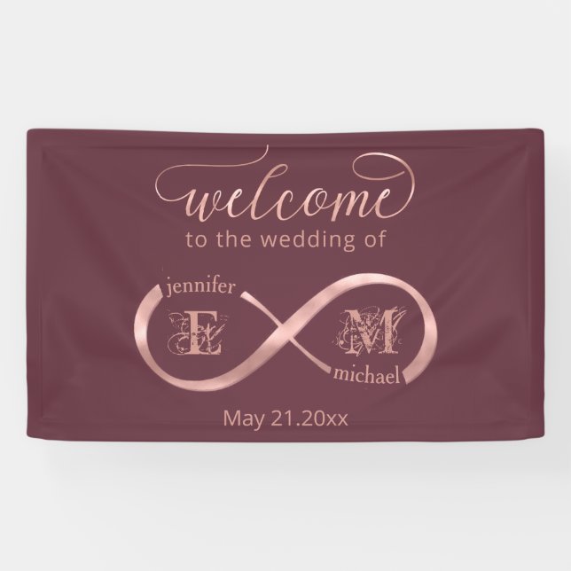 Infinity rose gold romantic monogram calligraphy banner (Horizontal)