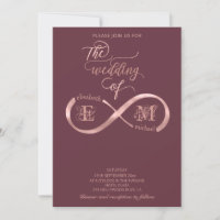 Infinity rose gold romantic monogram calligraphy