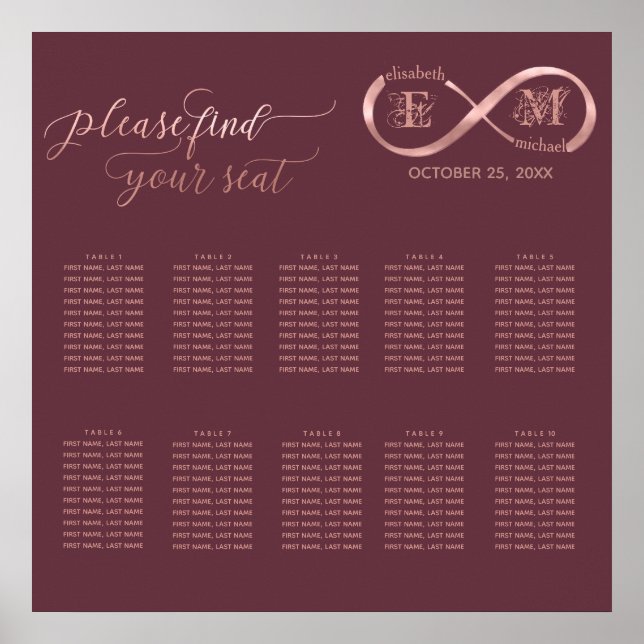 Infinity rose gold romantic monogram calligraphy poster (Front)