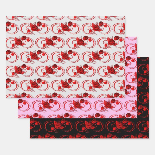 Infinity Roses Pattern Wrapping Paper Sheet (Set)
