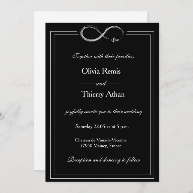 Infinity Sign Black And White Unique Chic Wedding Invitation (Front/Back)