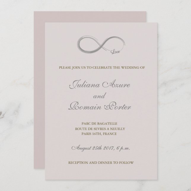 Infinity sign blush pink grey minimalist Wedding Invitation (Front/Back)