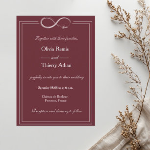Infinity Sign Burgundy Blush White Elegant Wedding Invitation