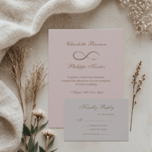 Infinity Sign Dusty Pink Grey Gold Wedding RSVP Invitation