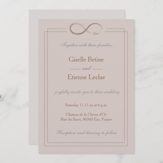Infinity Sign Dusty Rose Grey Gold Wedding Invitation (Front/Back)