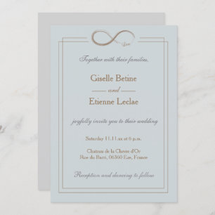 Infinity Sign Gold Blue Grey Geometric Wedding Invitation