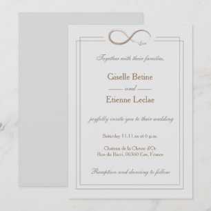 Infinity Sign Gold Light Grey Geometric Wedding Invitation
