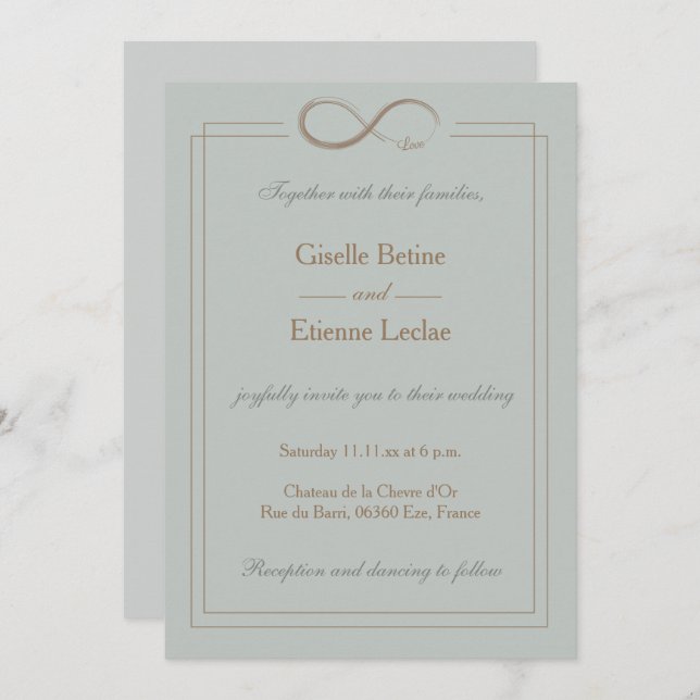 Infinity Sign Gold Sage Grey Geometric Wedding Invitation (Front/Back)