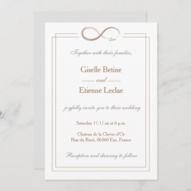 Infinity Sign Gold White Grey Geometric Wedding Invitation (Front/Back)