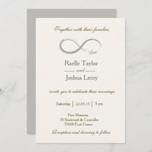 Infinity sign ivory white grey wedding invitation