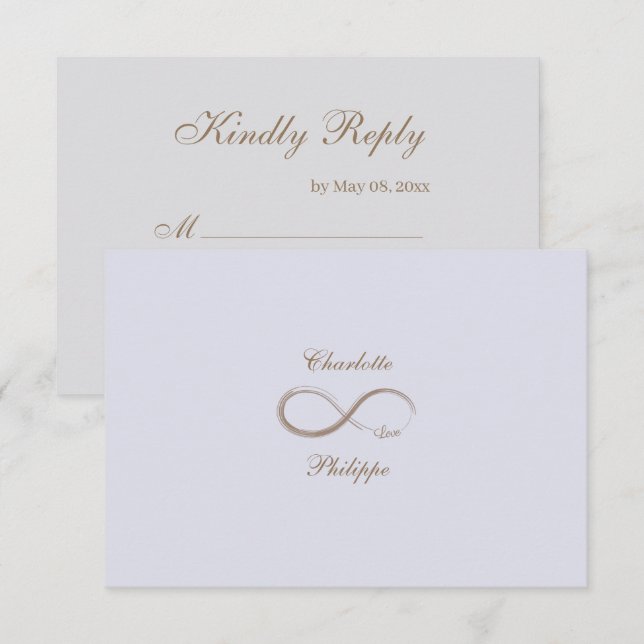 Infinity Sign Lilac Grey Gold Wedding RSVP Invitation (Front/Back)