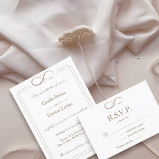 Infinity Sign Monogram Gold White Wedding RSVP Invitation