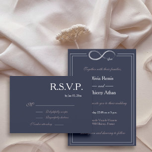 Infinity sign navy blue pink white wedding RSVP Invitation