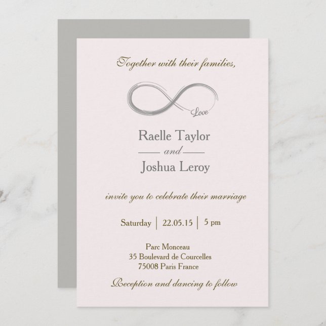 Infinity sign rose pink grey wedding invitation (Front/Back)