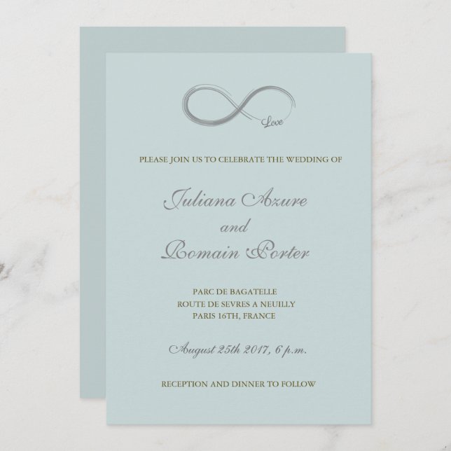 Infinity sign teal green grey minimalist Wedding Invitation (Front/Back)