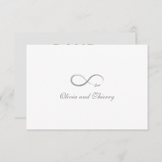 Infinity Sign Unique Grey Gold White Wedding RSVP Invitation (Front/Back)