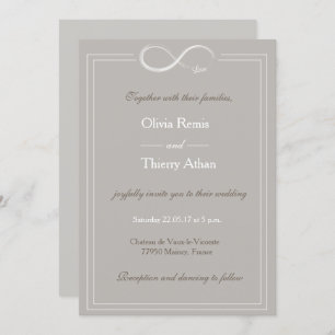 Infinity sign unique grey white taupe wedding invitation