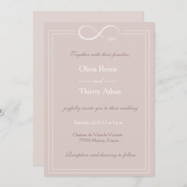 Infinity sign unique light blush white wedding invitation (Front/Back)