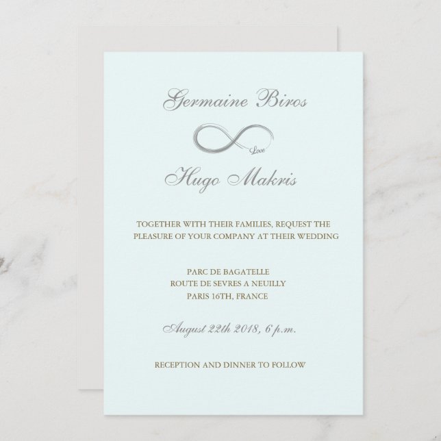 Infinity symbol aqua grey gold elegant wedding invitation (Front/Back)