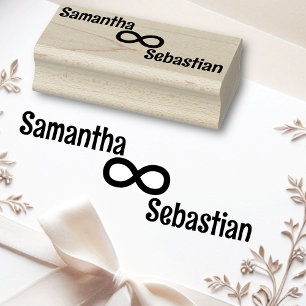 Infinity Symbol Cute Simple Personalised Two Names Rubber Stamp