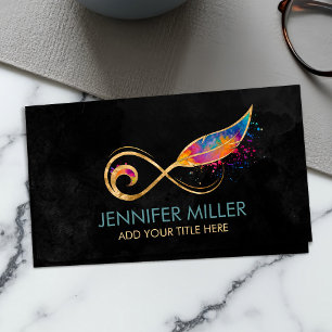 Infinity Symbol Feather - Colour splatter Business Business Card