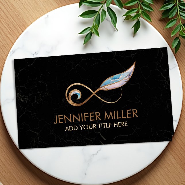 Infinity Symbol Feather - Gold and Ink Pastels Business Card (Creator Uploaded)