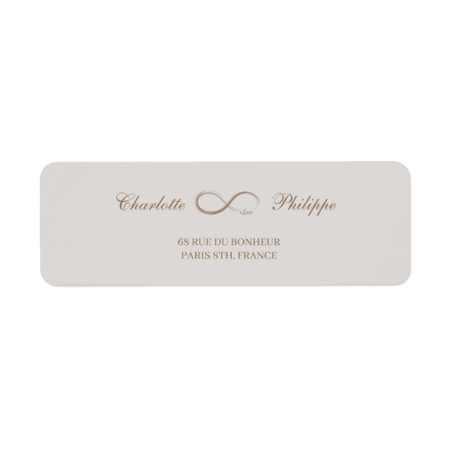 Infinity Symbol Gold Grey Wedding Address Label (Front)