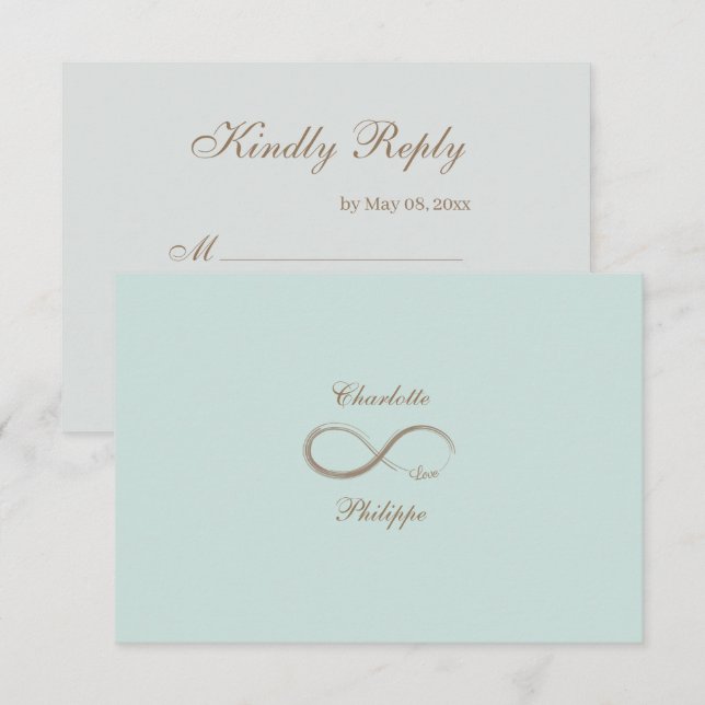 Infinity Symbol Gold Mint Grey Wedding RSVP Invitation (Front/Back)