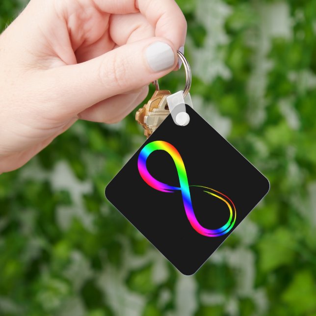 Infinity Symbol Lgbt Gay Pride Rainbow Black Key Ring (Hand)
