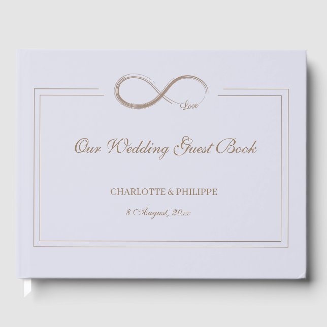 Infinity Symbol Lilac Grey Gold Wedding Guest Book (Front)