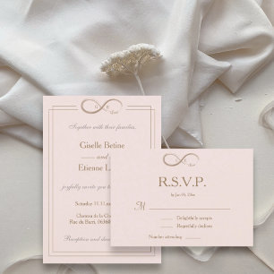 Infinity Symbol Monogram Blush Pink Wedding RSVP Invitation