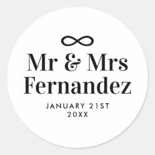 Infinity symbol mr and mrs wedding thank you classic round sticker
