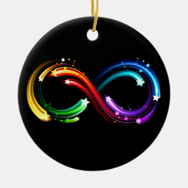 Infinity symbol of rainbow comets ceramic tree decoration (Front)