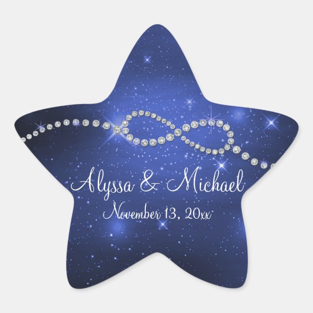 Infinity Symbol Sign Galaxy Star Navy Blue Wedding Star Sticker (Front)