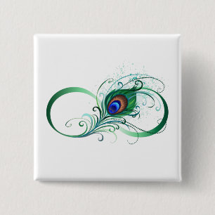 Infinity Symbol with Peacock Feather 15 Cm Square Badge