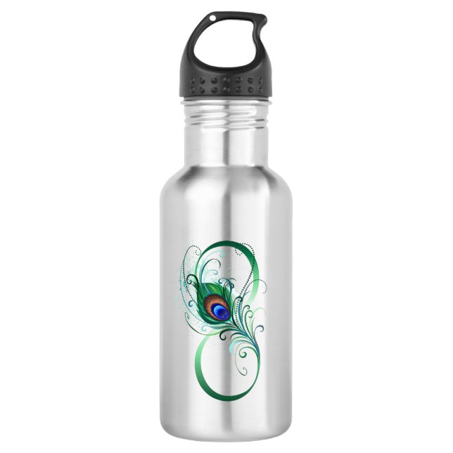 Infinity Symbol with Peacock Feather 532 Ml Water Bottle (Front)