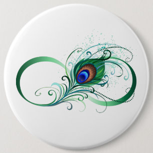 Infinity Symbol with Peacock Feather 6 Cm Round Badge