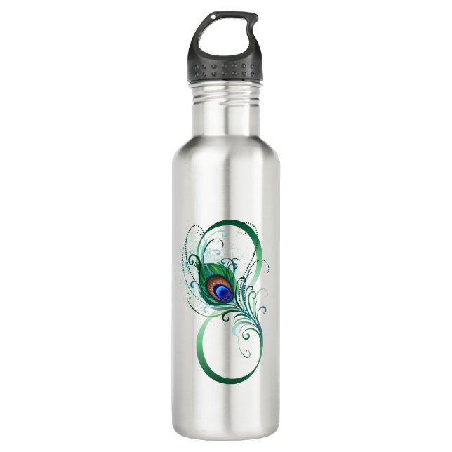 Infinity Symbol with Peacock Feather 710 Ml Water Bottle (Front)
