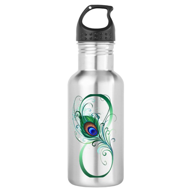 Infinity Symbol with Peacock Feather 710 Ml Water Bottle (Front)