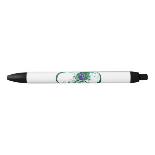 Infinity Symbol with Peacock Feather Black Ink Pen