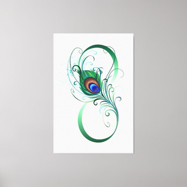Infinity Symbol with Peacock Feather Canvas Print (Front)
