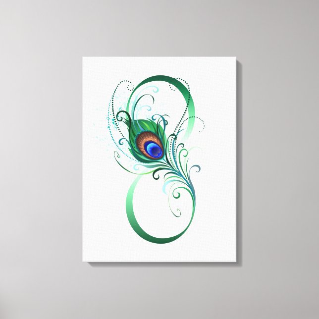 Infinity Symbol with Peacock Feather Canvas Print (Front)