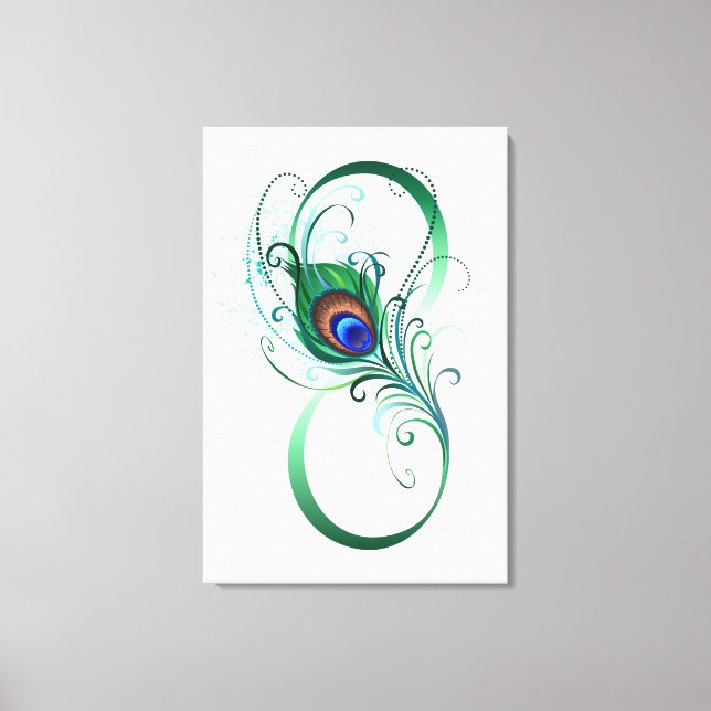 Infinity Symbol with Peacock Feather Canvas Print (Front)